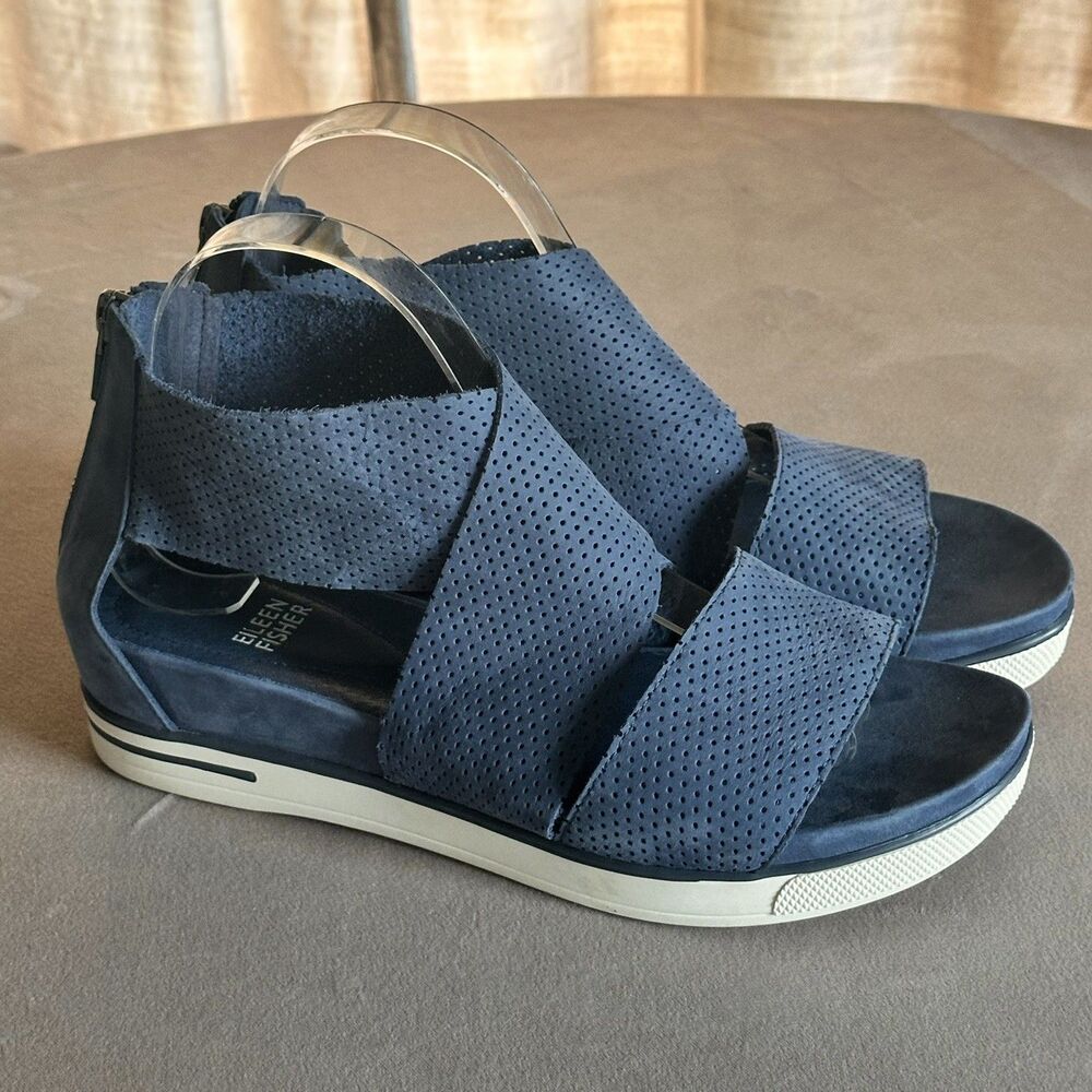 Eileen Fisher Sport 2 Sneaker Sandals Size 9.5 Perforated Nubuck Suede Zip Back